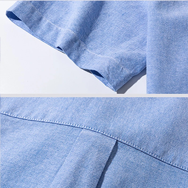 New Men\'s Short Sleeve Striped Plaid Casual Shirt Cotton Oxford Shirt Men\'s Pocket Embroidery Regular Fit Button Work Shirt