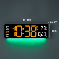 LED Alarm Clock, Digital Wall Clock With Remote Control, Bottom Ambient Lights, 10 Brightness Adjustable, Large Screen