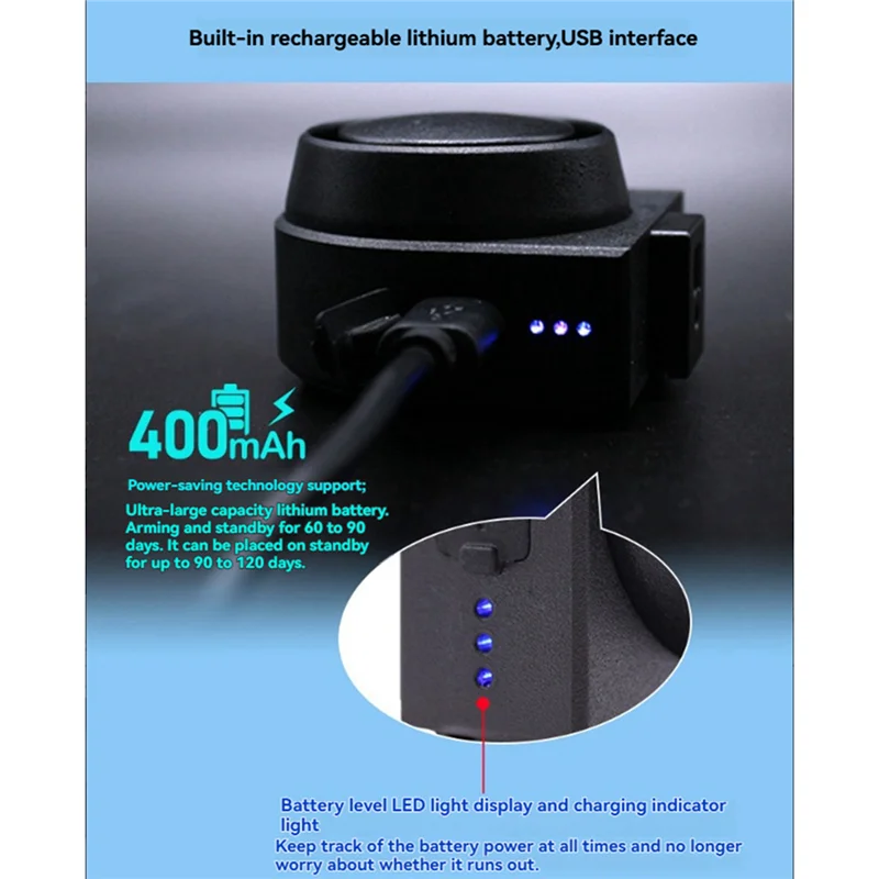 B67C دراجة ودراجات نارية لاسلكية إنذار اهتزاز مضاد للسرقة، مقاوم للماء ونظام أمان USB قابل لإعادة الشحن