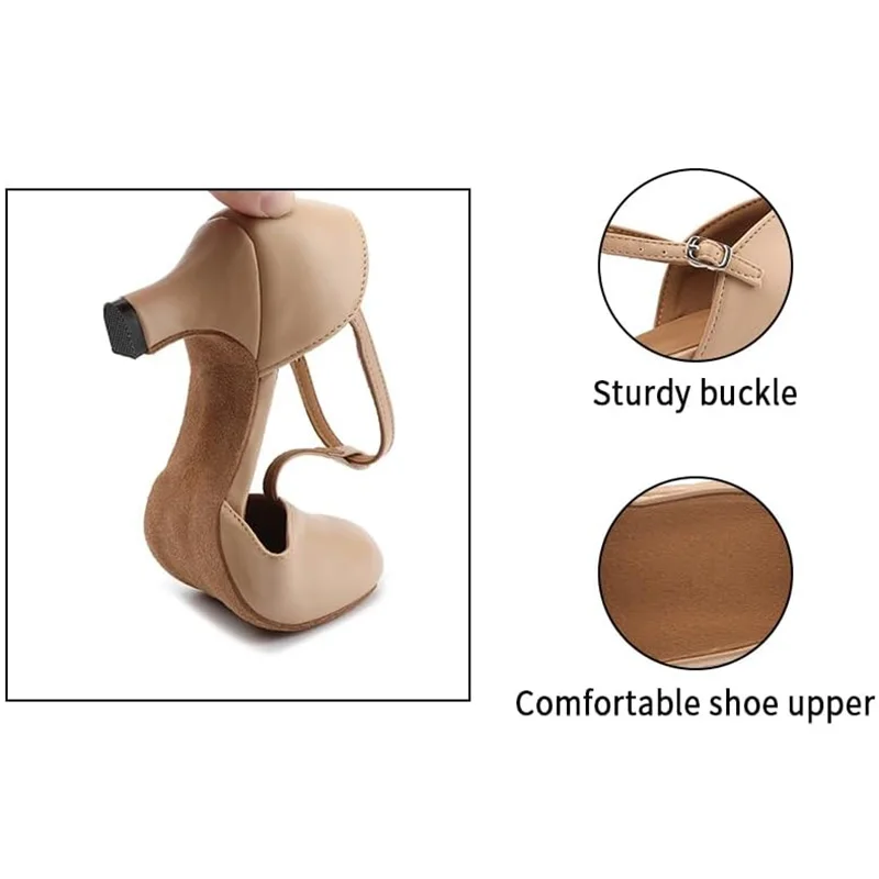 Scarpe da ballo latino da donna con cinturino a T antiscivolo per danza sociale latino tango per adulti con soletta morbida e fodera comoda
