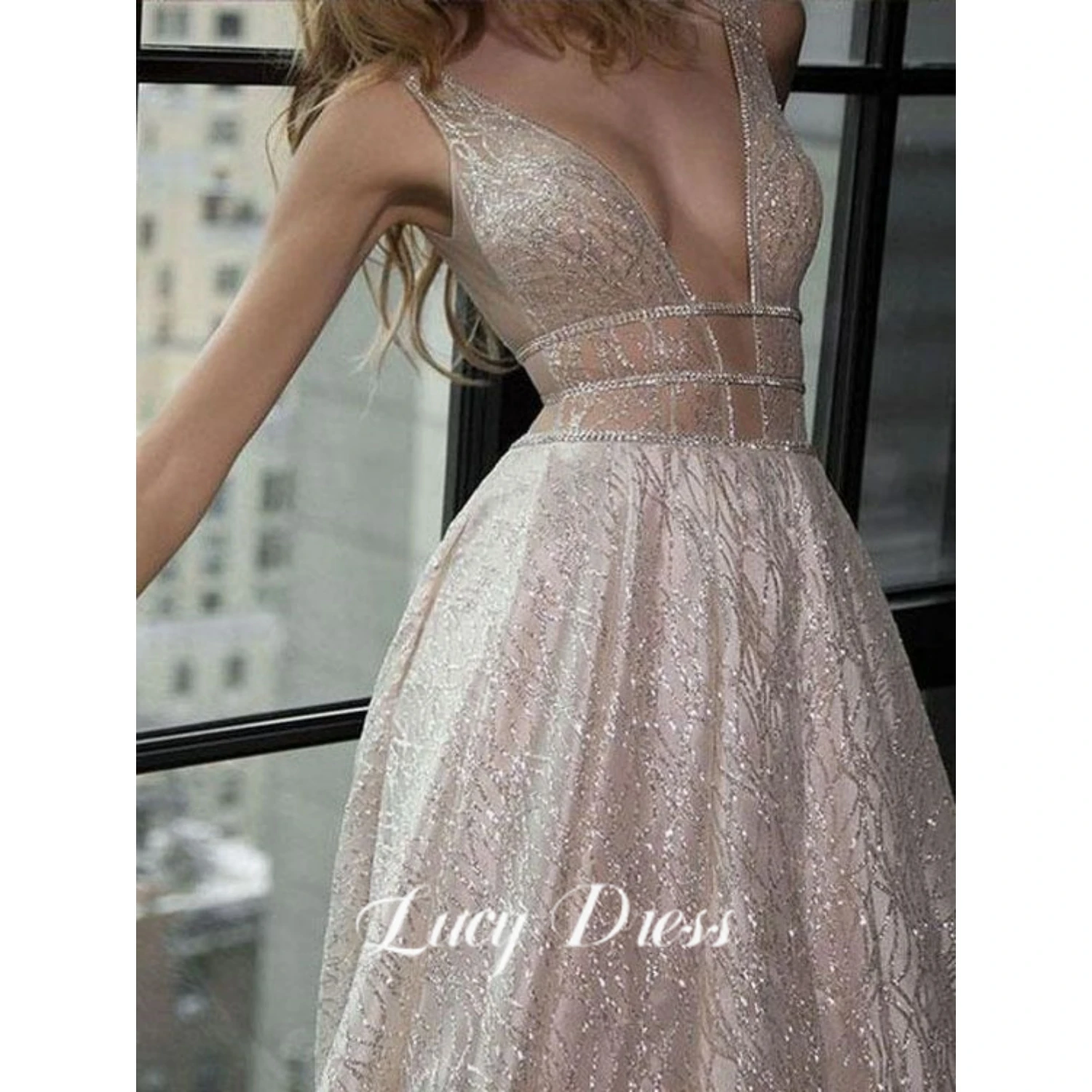 

Sexy Deep V-Neck A-Line Prom Dresses 2023 Elegant Sleeveless Sequined robe de soiree Formal Party Evening Gowns vestido de gala