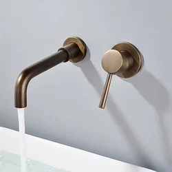 Bathroom Faucet Brass Hot and Cold Water Sink Faucet Wall Mounted Mixer Tap Single Handle Two Hole Vintage Faucet