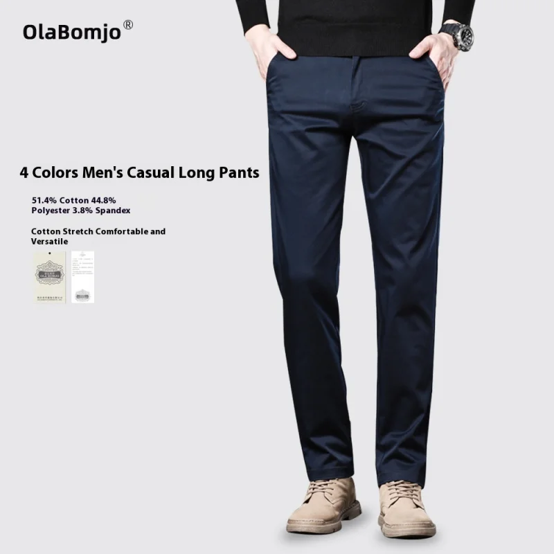 

【Mirrordust】2025Новогодние хлопковые эластичные нежелезные прямые деловые повседневные брюки со средней талией, мужские простые универсальные длинные брюки