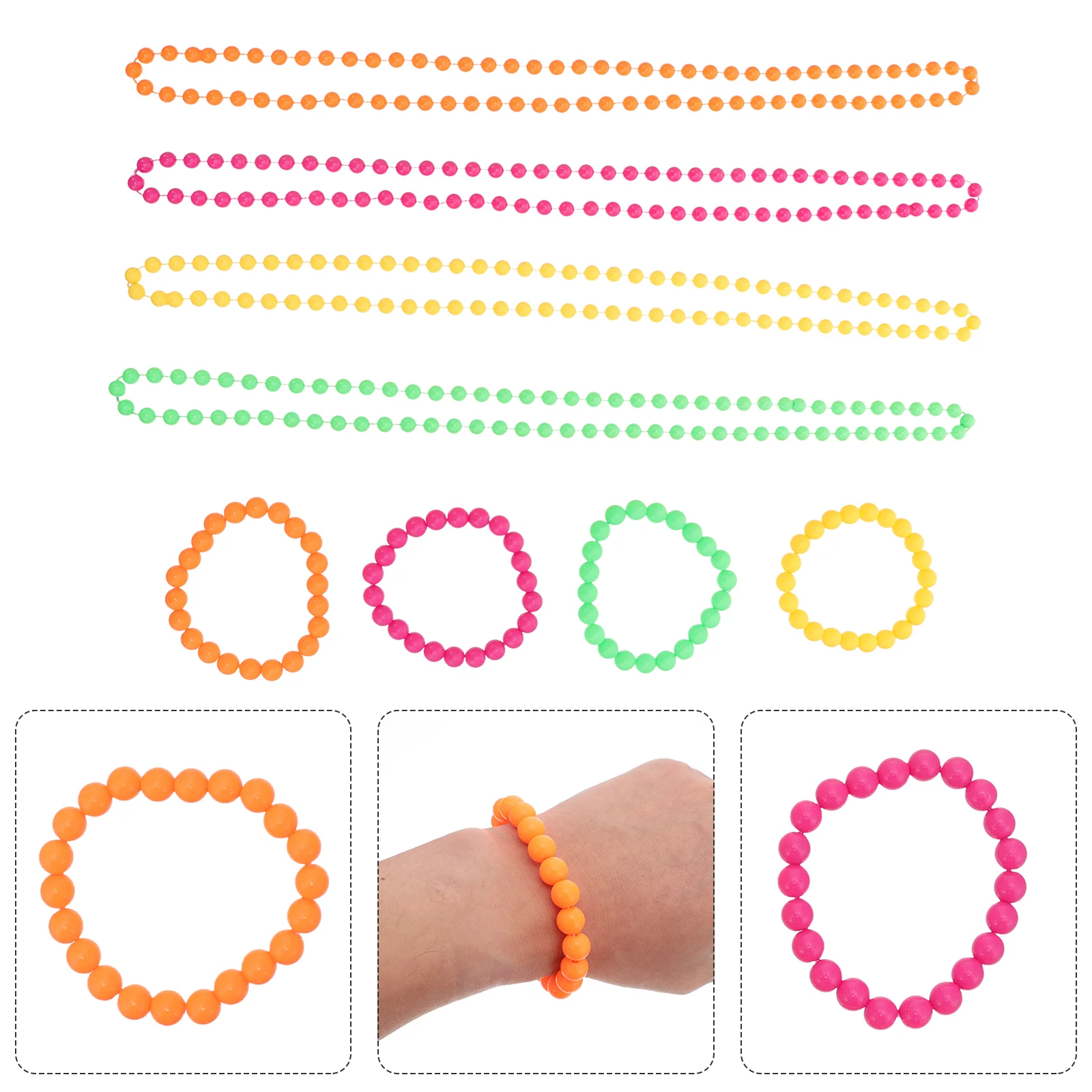 Necklace Bracelet Plastic Beaded Colorful Party Girl Dress Accessories Jewelry Neon