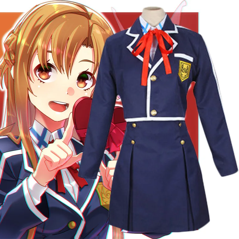 Sword Art Online SAO Yuuki Asuna School Uniform Coat Shirt Skirt Anime Outfit Customize Cosplay Costumes Wig