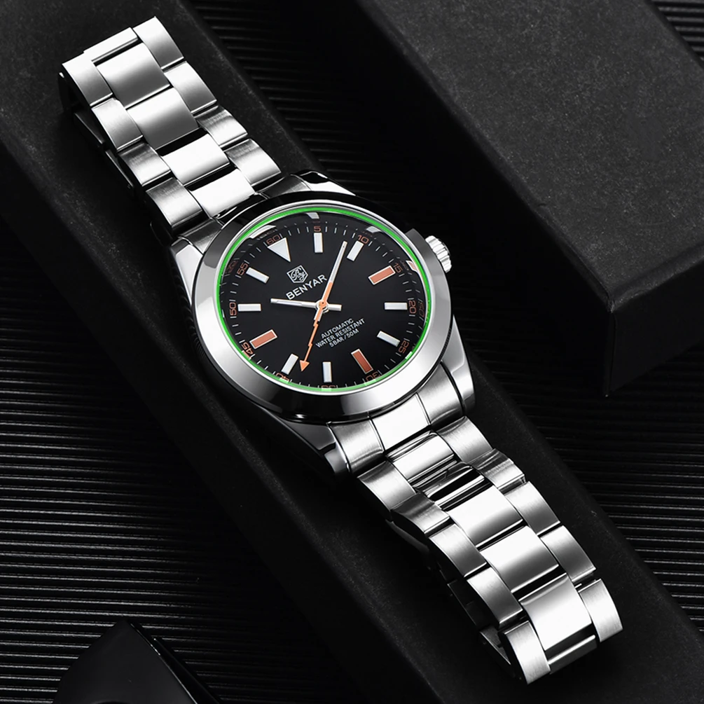 BENYAR Elegant Generous 41mm Men's Automatic Mechanical Watch Luxurious Taste Stainless Steel Hardlex Luminous Waterproof Watch - view 5