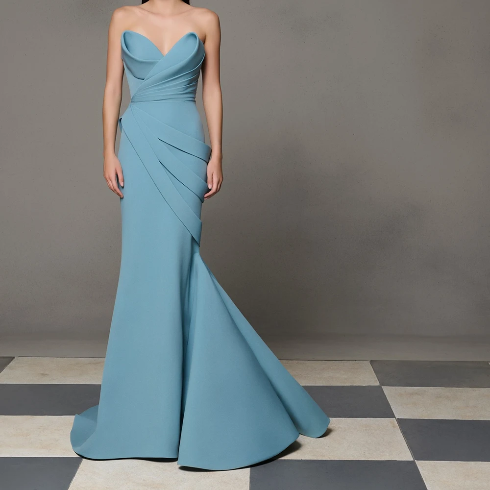 

Women's Mermaid Evening Dresses Floor-length Strapless Sleeveless Prom Gown Simple Fashion Pleat Draped Backless Customized Gown