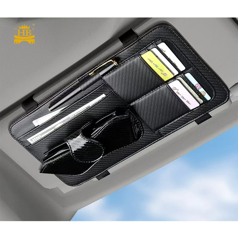 

Dream Car HomeGood Quality Car Sun Visor Organizer Black Carbon Multi-Pocket Sunglasses Clip Holder