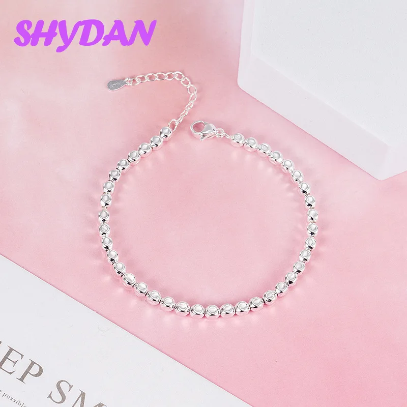 SHYDAN 925 Sterling Silver Square Shape Bracelet Bangle For Women Girls Fashion Jewelry