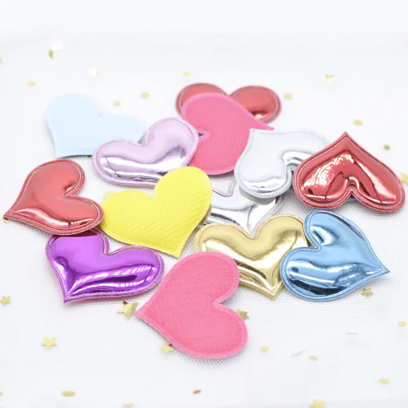 20Pcs/lot 40*30mm Shiny PU Heart Shape Padded Felt Appliques for Decor DIY Headband Giftbox Cake Topper Hair Accessories