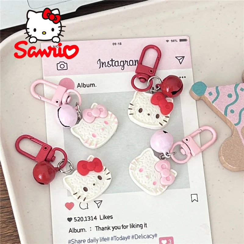 Hot Sanrio Cute Hellokitty Bell Girly Style Keychain Cartoon Peripheral Cat Bag Sweet Pendant Bestie Gift Pendant in Stock