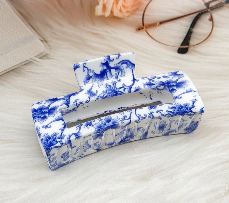 New Vintage Blue And White Porcelain Big Hair Claw Clip Headdress Hairpin Female Crab Hair Ponytail Clip Chinese Style Headwear