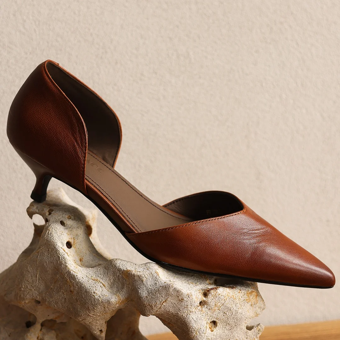 

Plus size 34-42 women's sheepskin pointed toe slip-on sandals elegant ladies 4cm thin high heel summer slim dress heels pumps