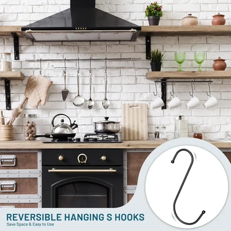 خطافات كبيرة S 6 Ih خطافات نباتات معدنية معلقة قابلة للعكس باللون الأسود عالي التحمل 12 قطعة #4