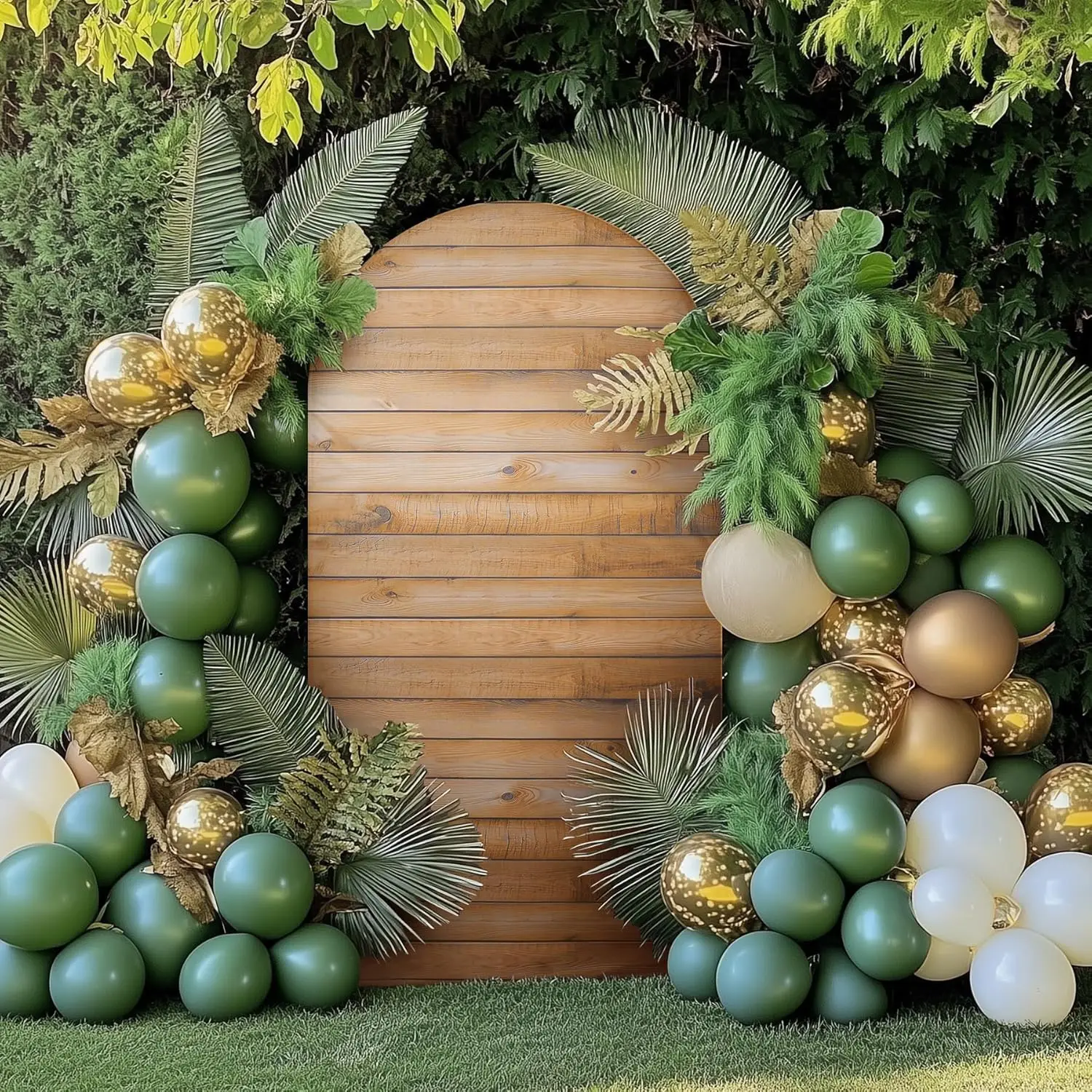 

LS Custom 2-Sided Brown Wood Panels Kids Birthday Party Baby Shower Covers Chiara Arch Background Decor Backdrop