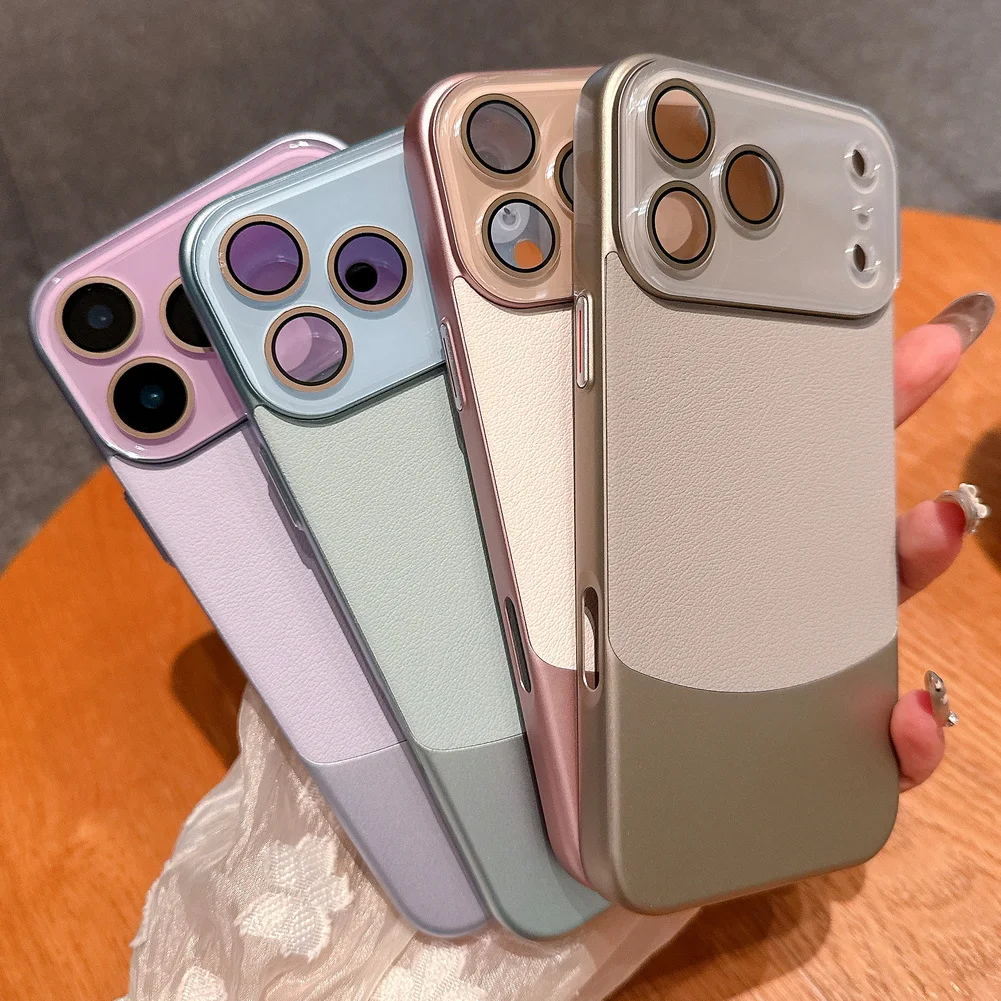 Funda de cuero Nappa con patrón de lichi de dos tonos para iPhone 17 Pro Max 17 Pro Air 16 + 15 14 13 12 11 Pro, funda protectora de lente