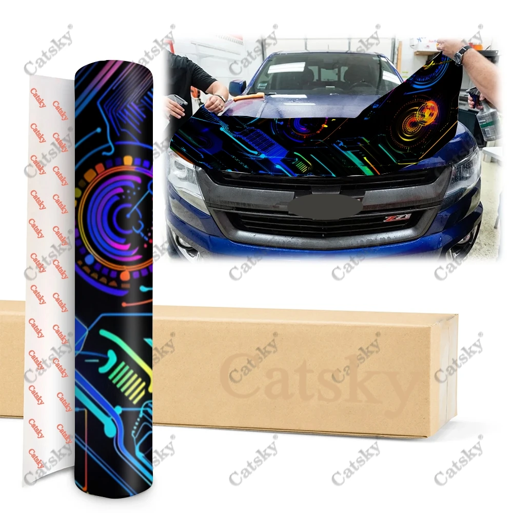 Technical Geometric Stripes Car Hood Decal Stickers Wrap Vinyl Film Engine Cover Decals Sticker Car Hood Protective Film