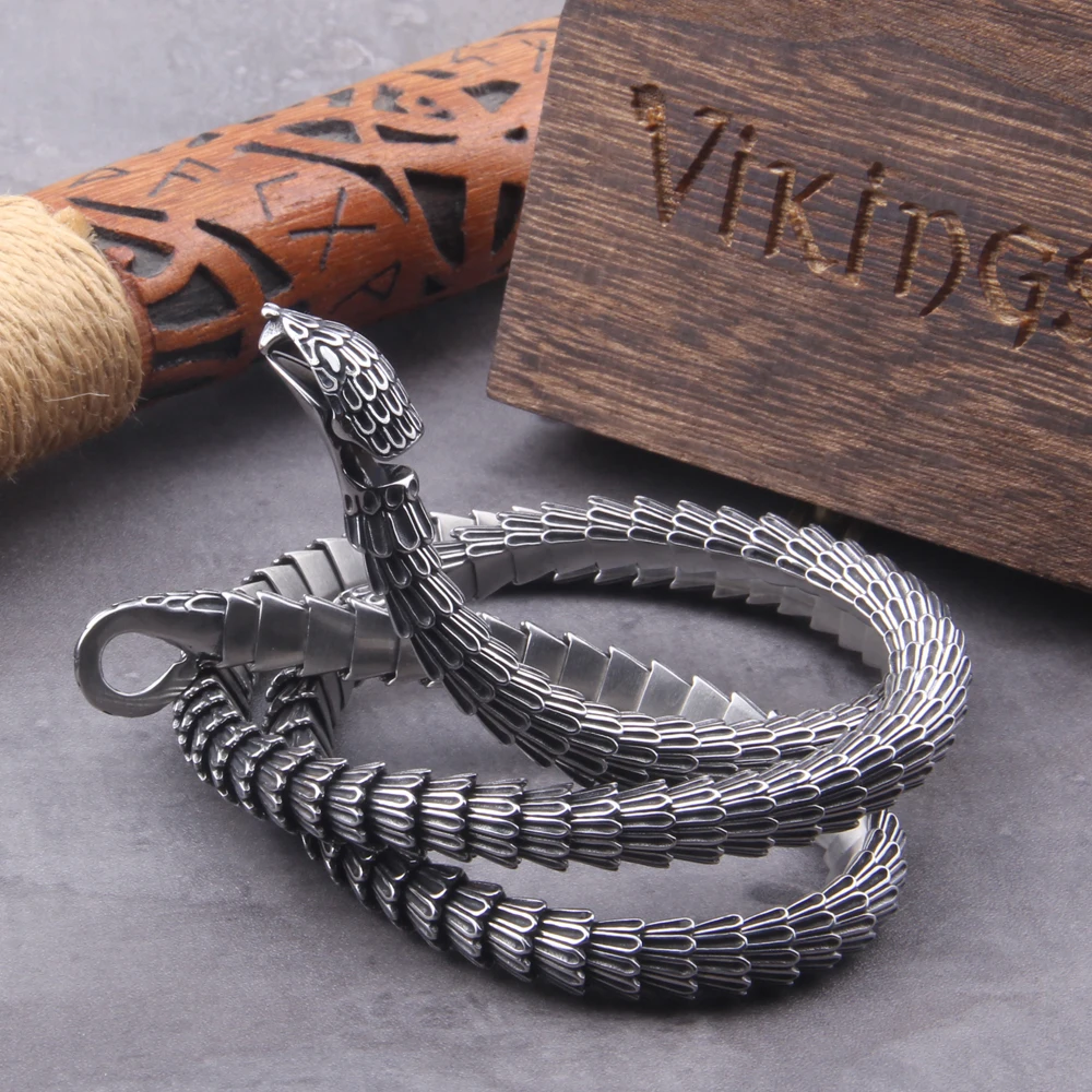 Wikinger-Schlangen-Vintage-Punk-Halskette für Männer, verblasst nie, Edelstahl, Modeschmuck, Hippop-Straßenkultur