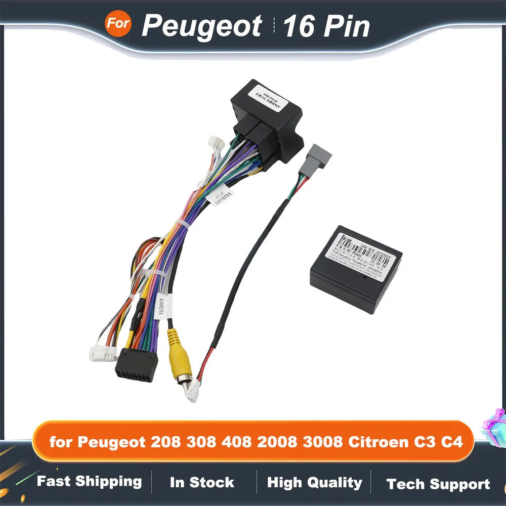 16 Pin to Wiring Harness CANBUS Decoder Box Car Quad Lock Cable Adapter for Peugeot 208 2008 3008 308 307 Citroen C4 C3