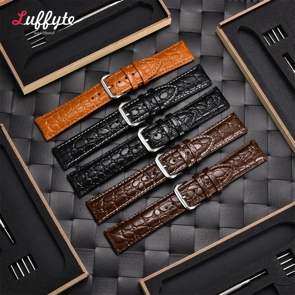 Imitation Crocodile Patterned Leather Straps with Gift Packing Box Business Men Replacement Watch Band 18mm 20mm 22mm 24mm