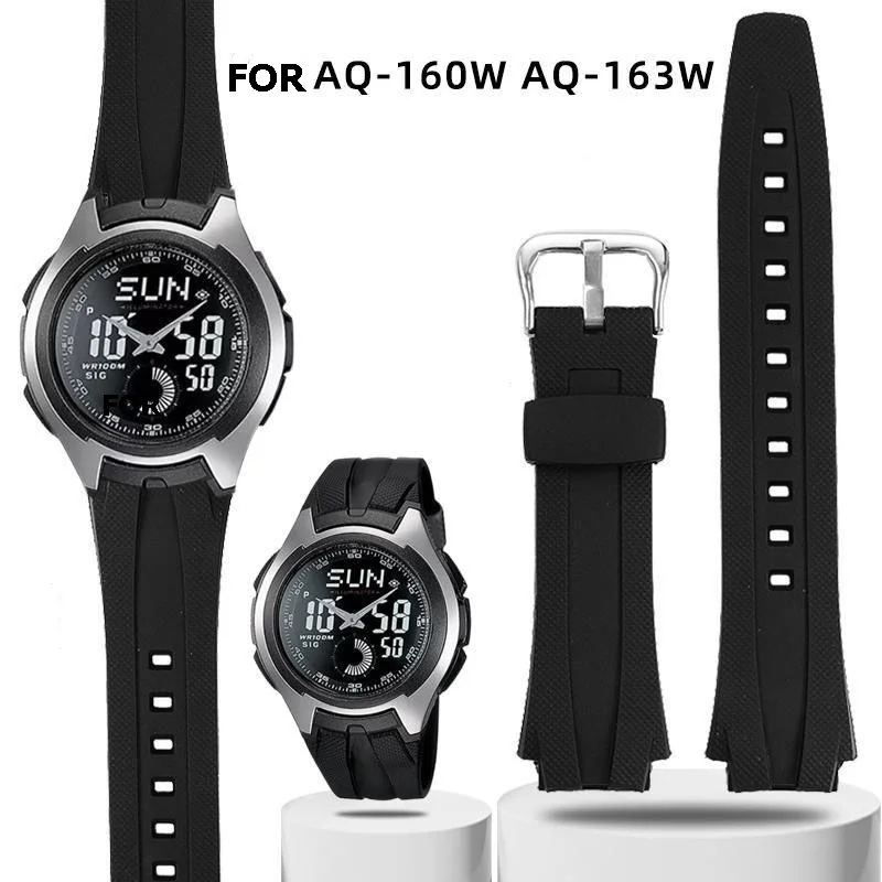 Strap For Casio AQ-160w AQ-161w AQ-163w Watch Band Men Black 17mm Resin TPU Waterproof Bracelet Replacement Watch Accessories