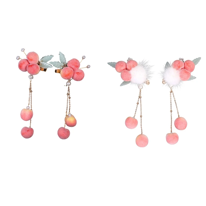 YUYU Hair Pins with Tassel Pearl Peach Hair Clips Furry Ball Barrette Photo Props