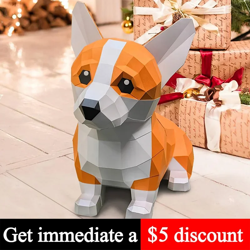 Welsh Corgi Pembroke Dog Animal Decor Paper Model Home Origami Decoration,3D Papercraft Art,Handmade DIY Adult Craft Toy RTY311