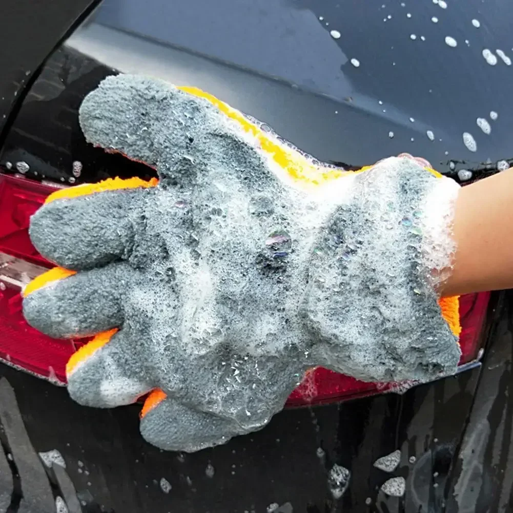 Premium Double-Sided Coral Fleece Car Cleaning Gloves Cratch-Free Wash Mitts Five-Finger Design for Car Glass Wheels Cleaning