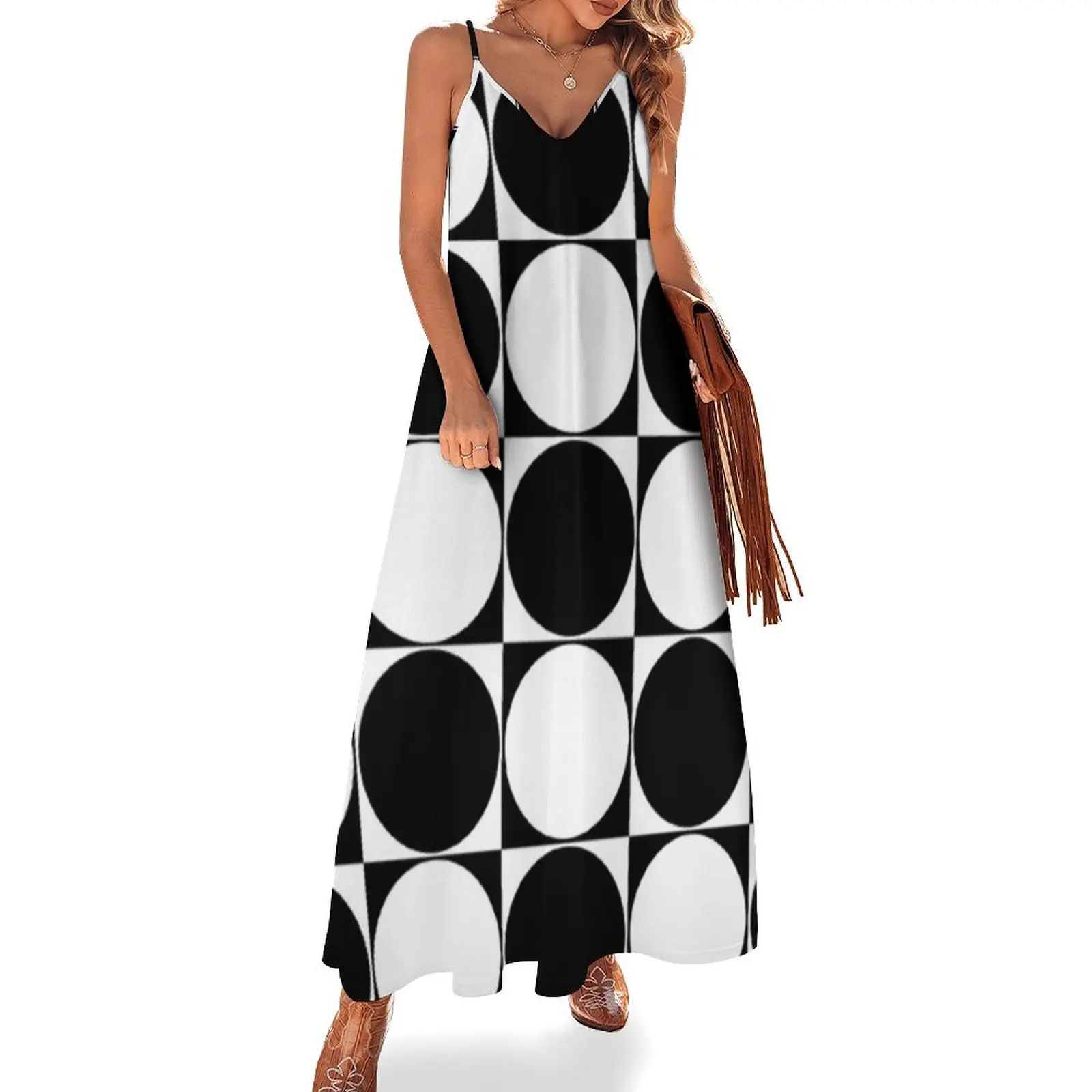 

Motif Circles BW Sleeveless Long Dress women party dresses luxury evening dresses for women 2025 Party dresses for women Dress