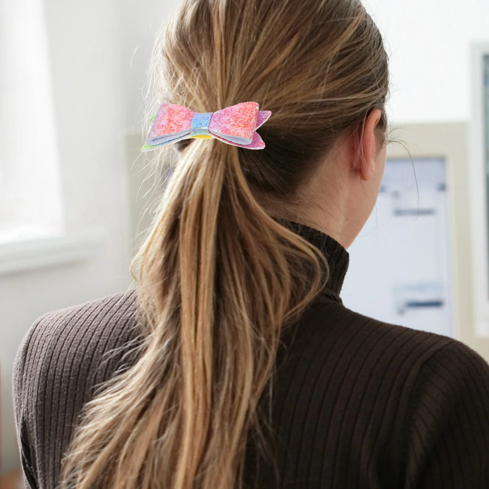 

2 Pcs Bow Tie Hair Ties for Kids Glitter Cute Girl Accessories Onion Powder Elastic Ponytail Holders