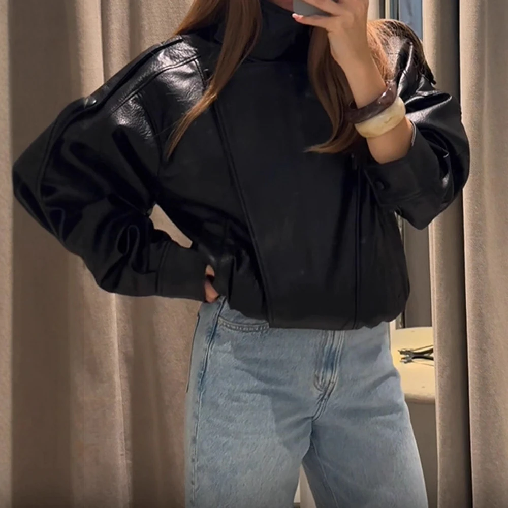 Elegant Simple Retro Solid Color Stand Collar Long Sleeve Jacket Short Outerwear Women's European Style New Wholesale