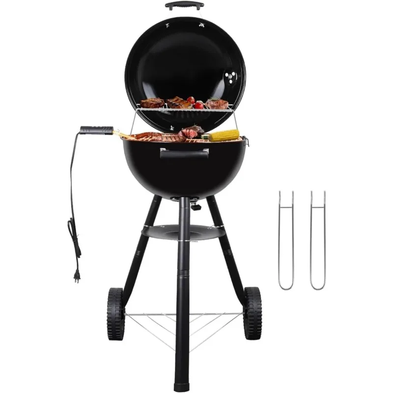 

2 in 1 Electric Barbecue Grill，Electric & Charcoal Grill BBQ Grill Indoor Outdoor, Non-stick Porcelain-Enameled Lid and Wh