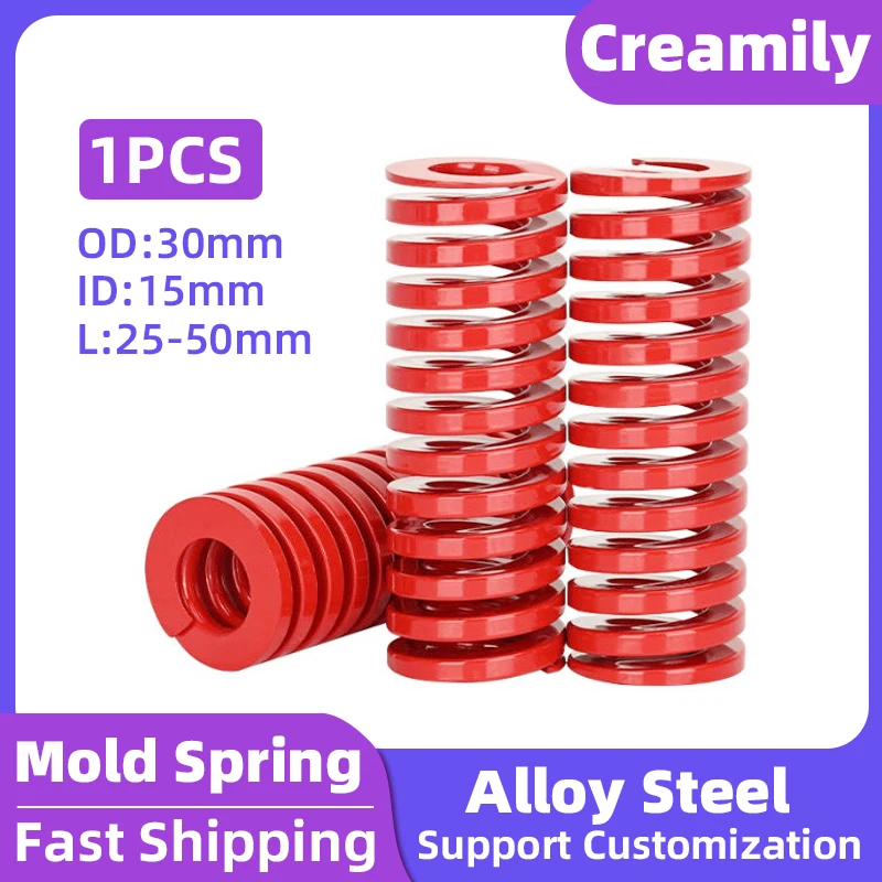 Creamily 1PCS Red Medium Load Die Mold Spring Press Spiral Stamping Compression Springs Outer Diam30mm Inner Dia15mm L25-50mm