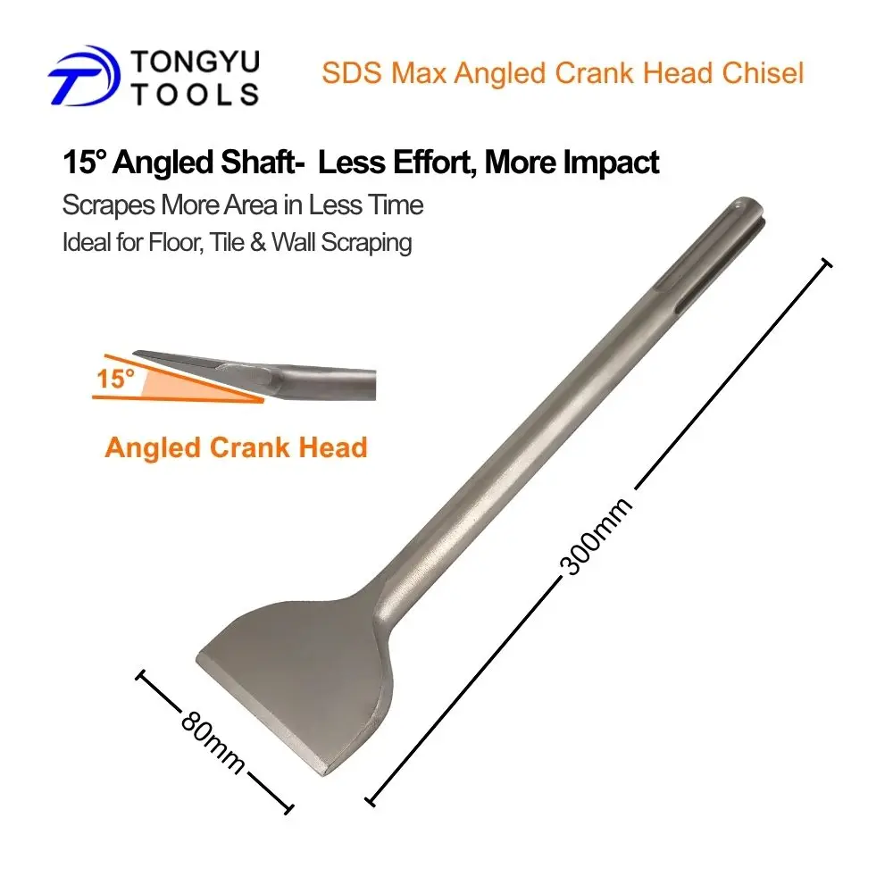 Picture 4: SDS Max Tile Removal Chisel 80x300mm Cranked Head Wide Chisel Bit for Thinset Mortar Adhesive Removal