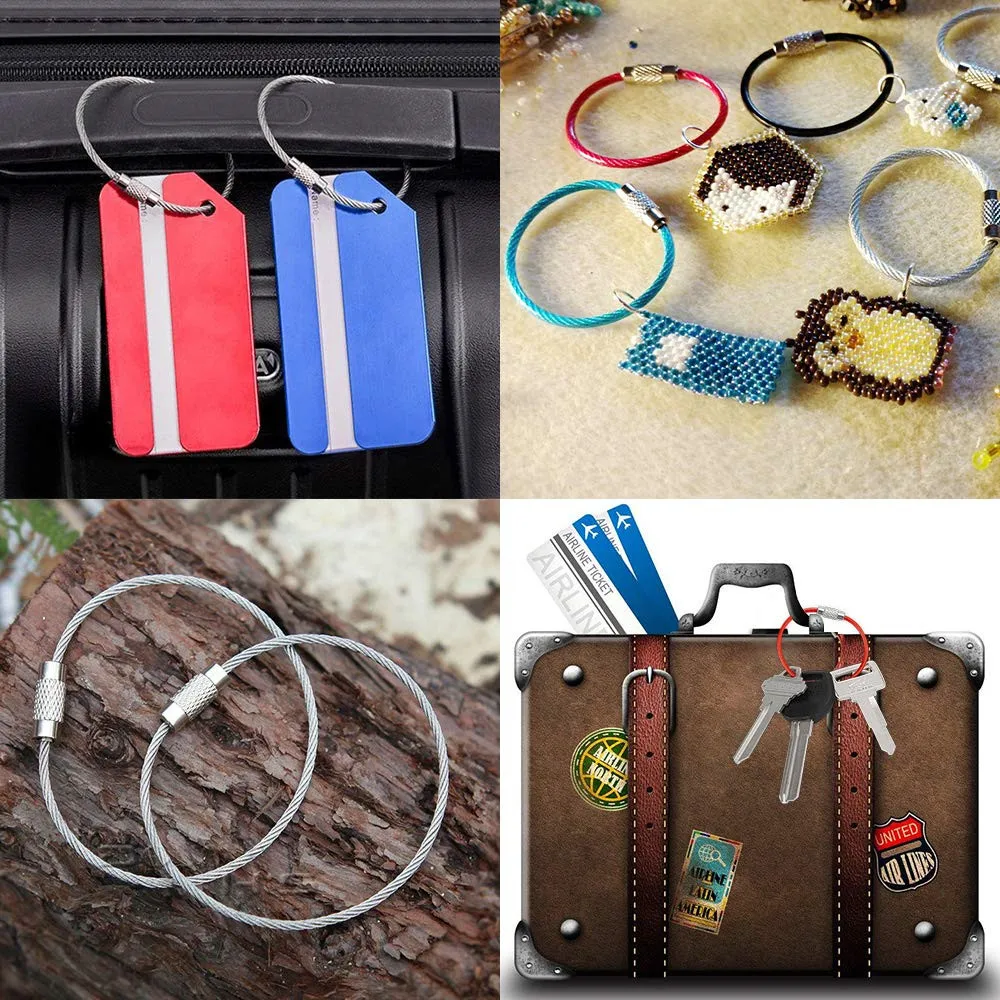 10 Cái/bộ Nhiều Màu Thép Không Gỉ Dây Thép Không Gỉ Nhẫn Cáp Vòng Vít Khóa Dây Chìa Khóa Cho Treo Thẻ Hành Lý