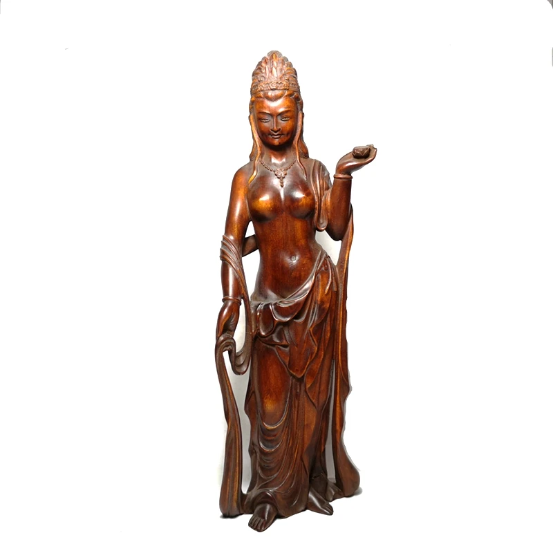 

1919 Antique art Size 8.7 Inch Old Chinese Boxwood Wood carved Avalokitesvara Kwan-yin Figure statue Decoration Collectable