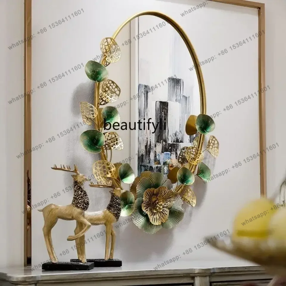 D30 Light luxury wrought iron, wall decorative mirror background static, hanging Nordic wall wall bedroom