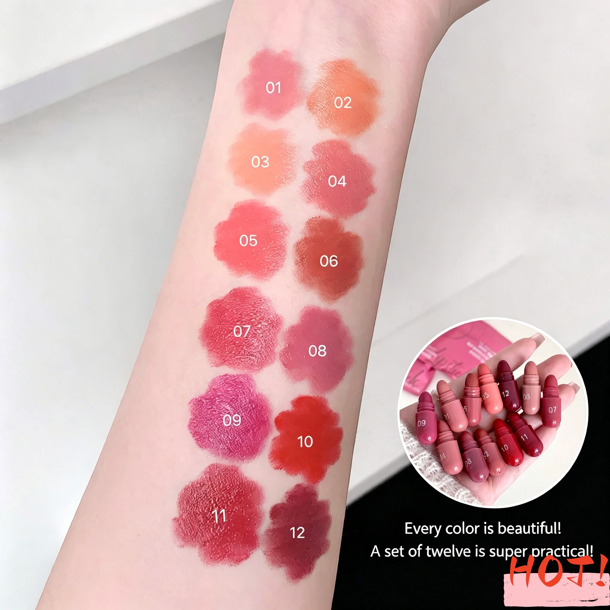 12 Colors Mini Capsule Lipstick Set Matte Shimmer Gift for Women Long Lasting Lipstick Kit