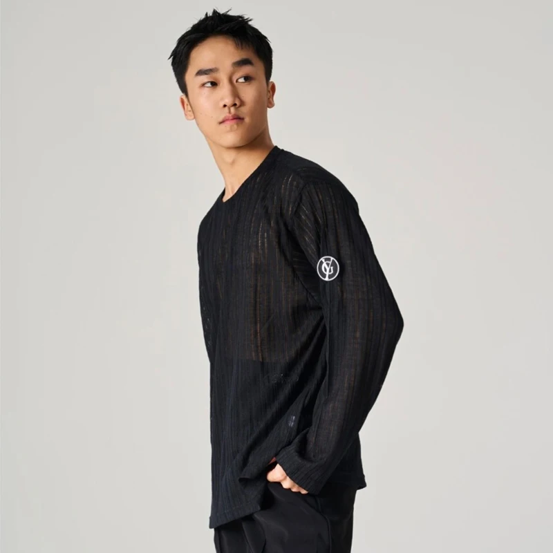 Black Modern Dancing Tops Men'S Long Sleeves Latin Dance Top Adults Rumba Ballroom Dance Shirts Male Practice Wear SL14706