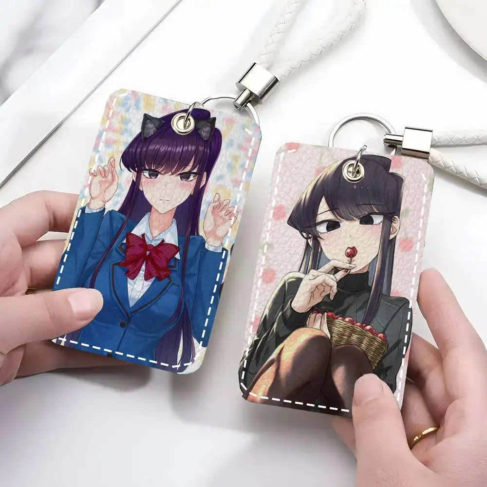 Komi Can't Communicate Card Case Keychain Access Card Bag Key Tag Ring Leather Card Holder Key Ring Access