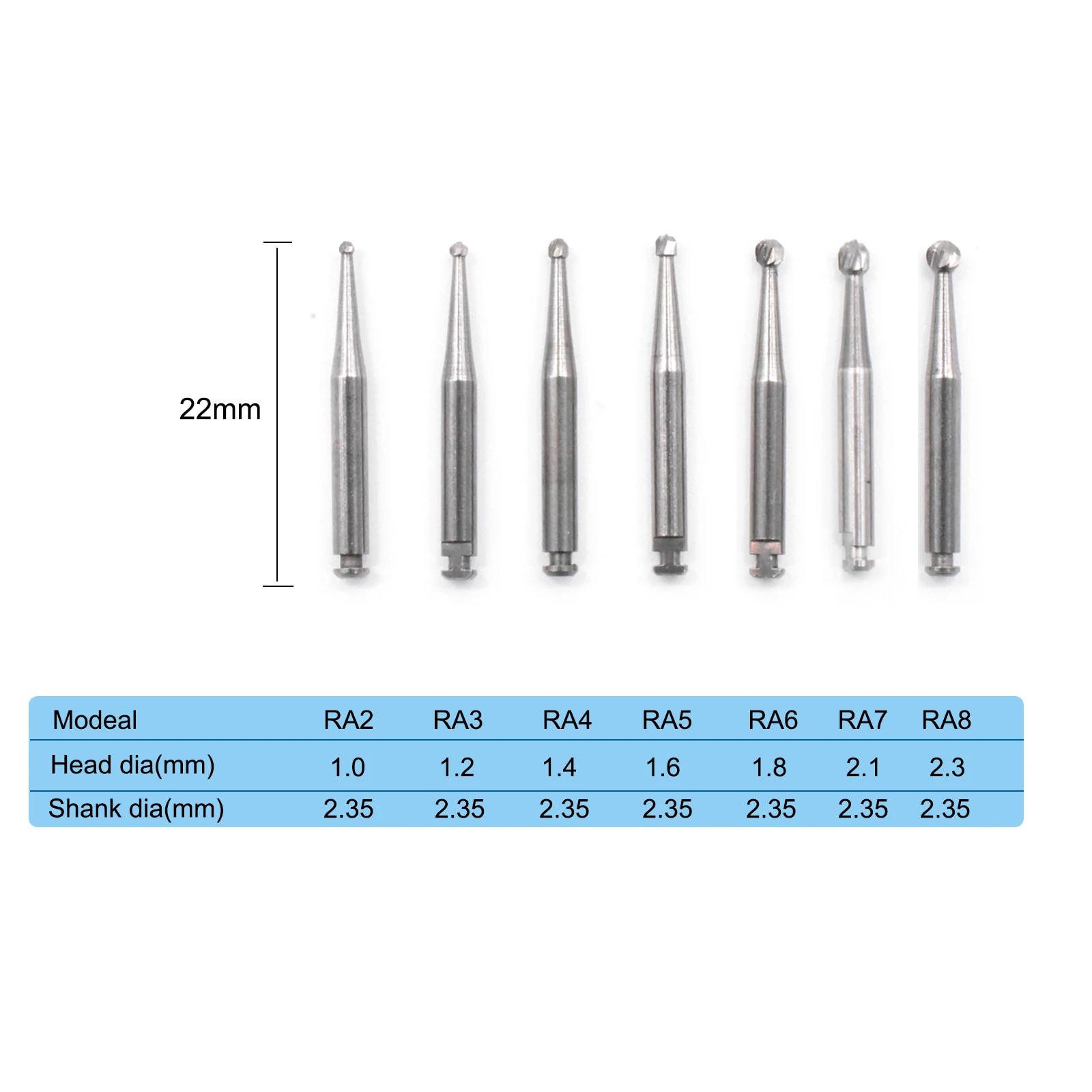 5 pz/scatola frese dentali in carburo di tungsteno a bassa velocità tondo RA trapano in acciaio al tungsteno contrangolo con gambo per turbina dentale