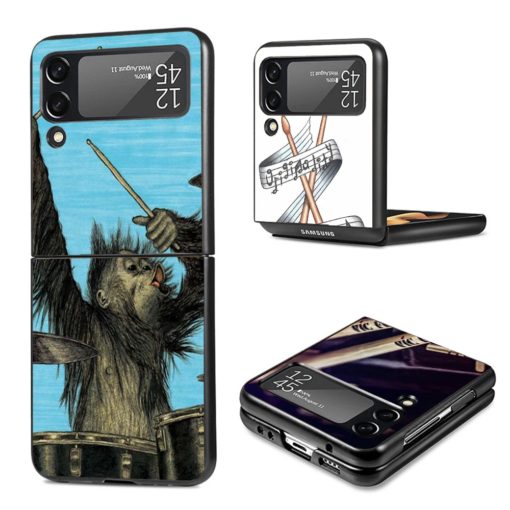 Musical Instrument Drum Rock Phone Case For Samsung Galaxy Z Flip3 Flip4 Flip5 Flip6 PC Shell For Z Flip 3 4 5 6 Hard Folding Ar