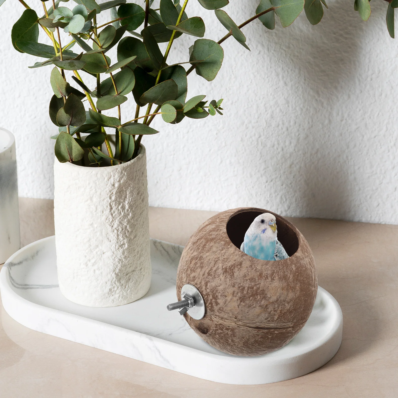 

Coconut Shell Bird Nest Natural Hanging Sleeping Place For Canary Parrot Lark Pet Birds Cage Playground Decor