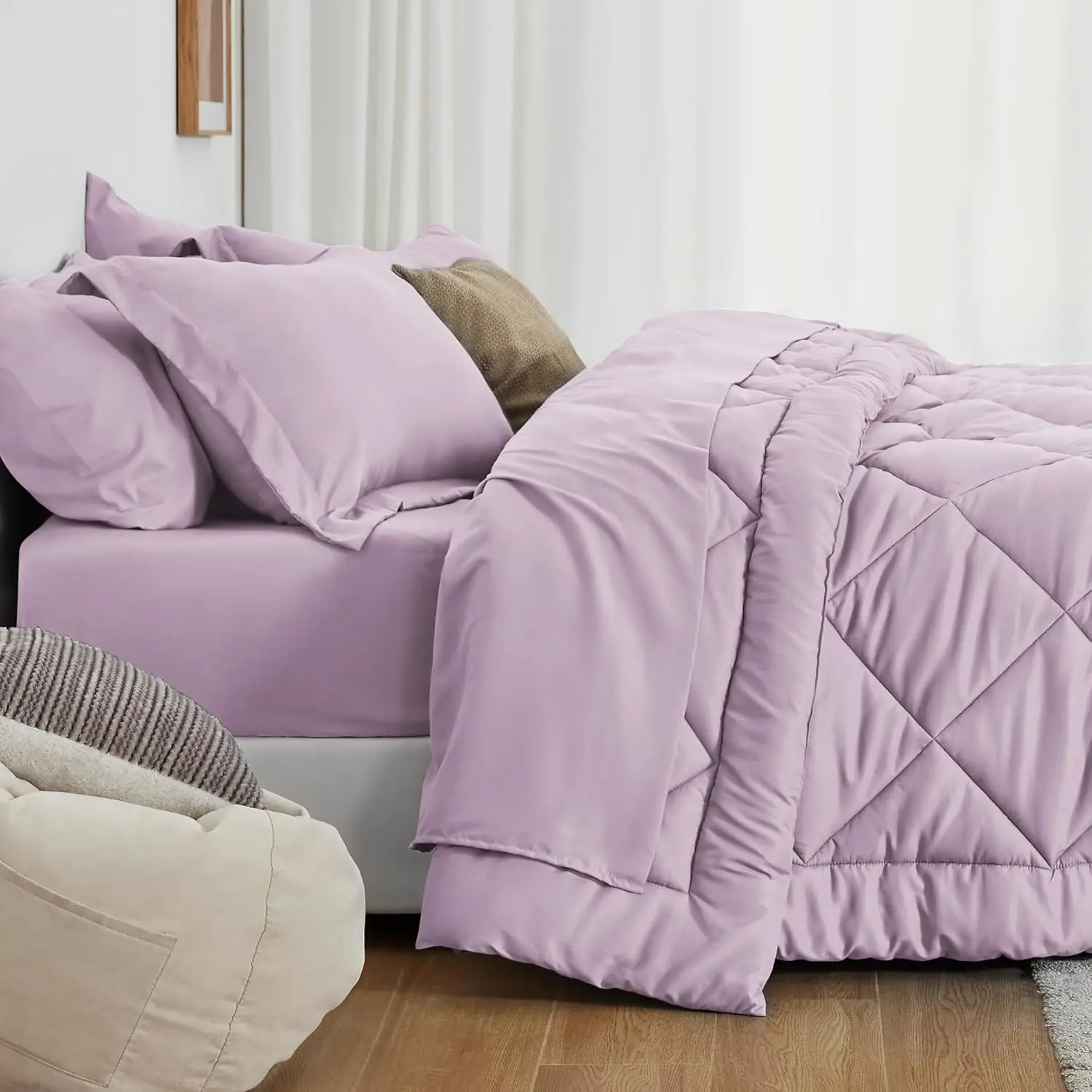 

Love'S Cabin Twin Xl Comforter Set Lavender, 5-Piece Twin Xl Bed In A Bag, All Season Bedding Set With 1 Comforter, 1 Flat