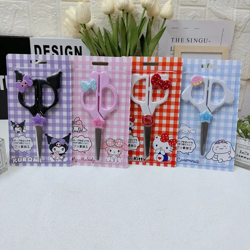

New Kawaii Sanrio Hello Kitty Melody Kuromi Cinnamoroll Home Scissors Hand Cutting Stickers Hand Account Unboxing Gift Kids Toys