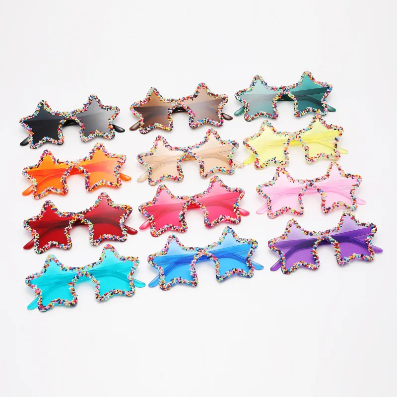 نظارات شمسية عصرية على شكل نجمة مع جيمي ملون للنساء، ظلال وردية لطيفة على الشاطئ الخماسي، نظارات شمسية عصرية للعطلات