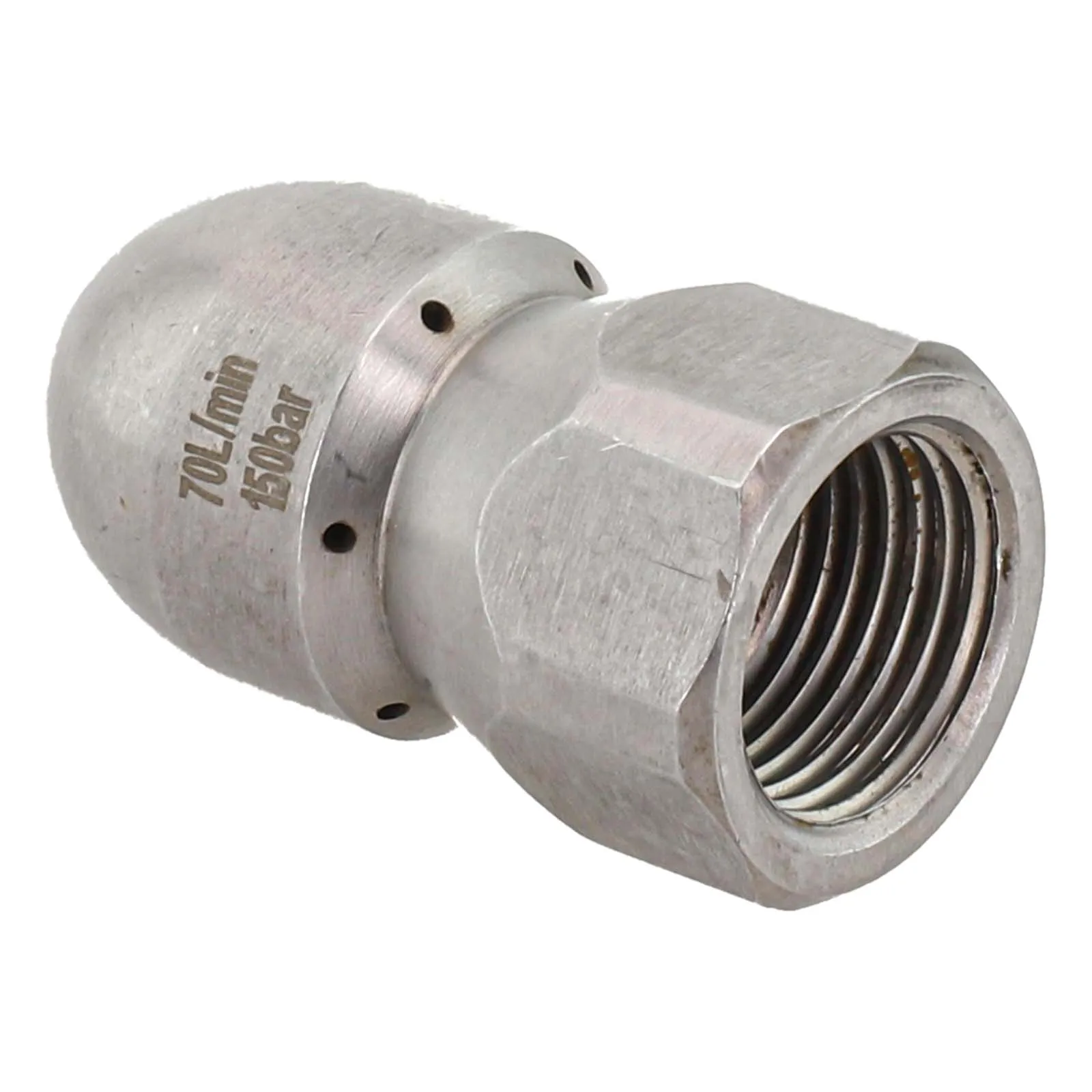 Drain Jetter Nozzle with 1 Front + 6 Rear Holes Designed for 70 Liters per Minute Flow and Strong Debris Dislodging