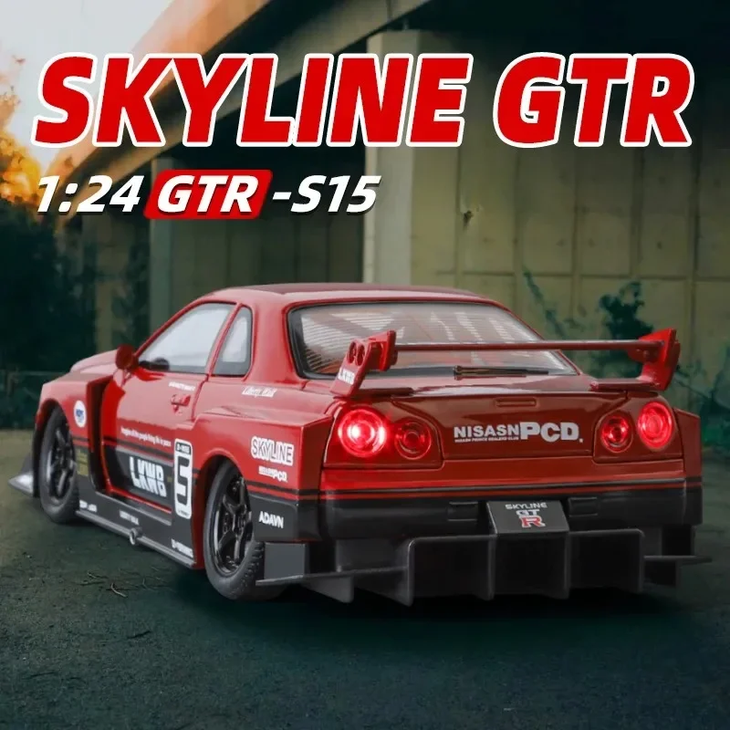 GTR-S15 Legierung Supercar Modell Druckguss Spielzeug 1:24 Nissan Skyline Fahrzeug Junge Geburtstag Geschenk Sound Licht Sammlung Miniatur Voiture