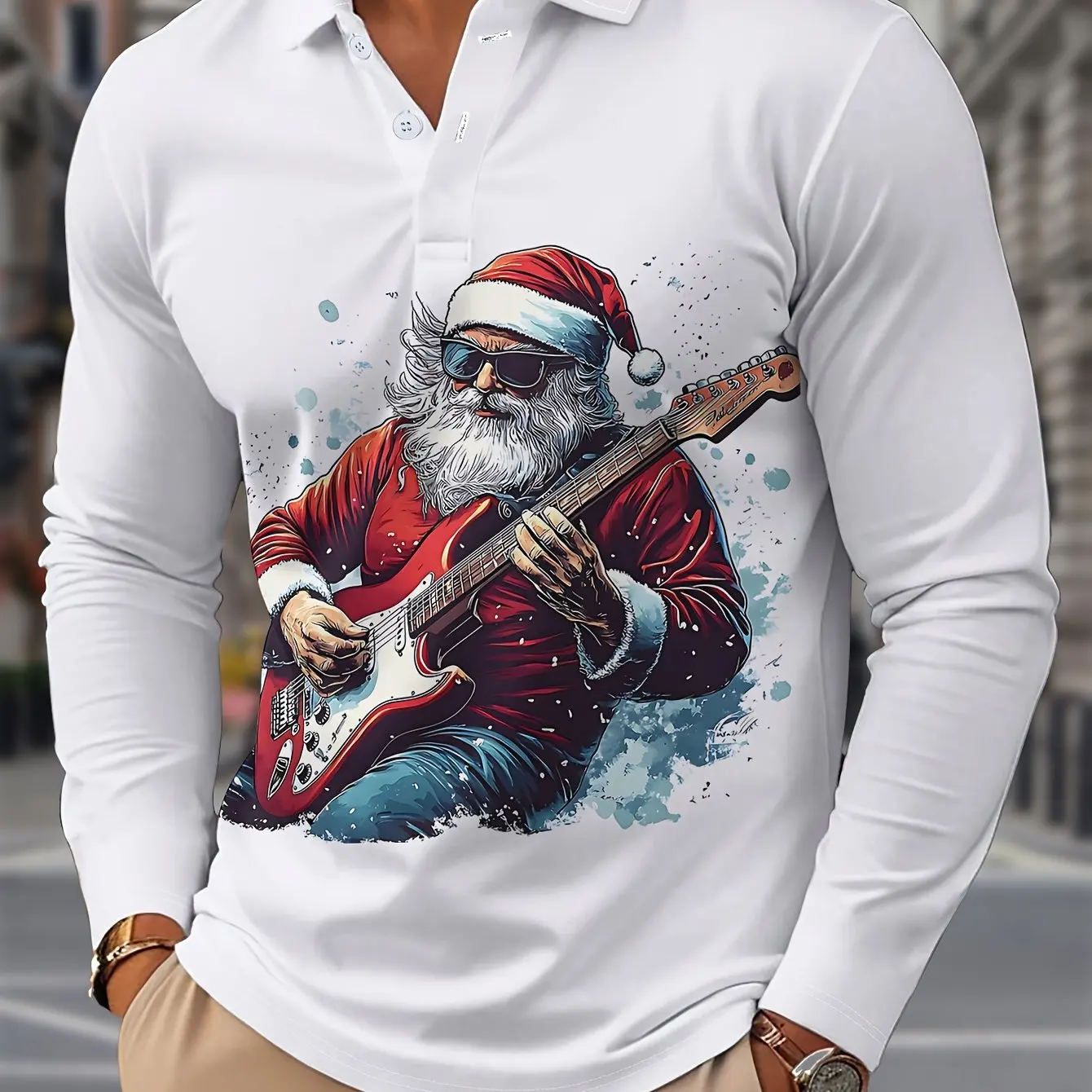 

Fashion Christmas Theme Men's Long Sleeve Polo Shirt Trend Santa Claus Pattern Print Top Spring Autumn Daily Casual Men Clothing