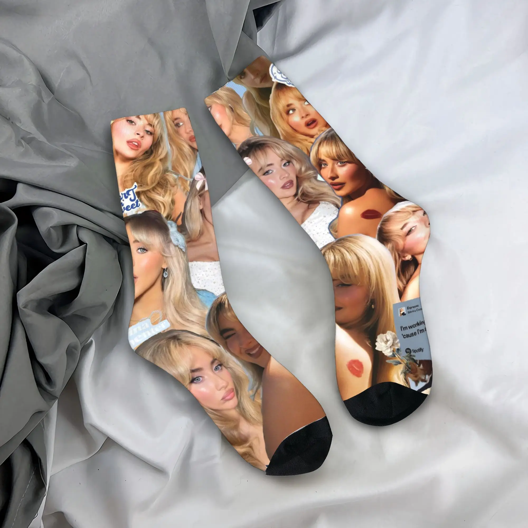 

Funny Sabrina Carpenter Football Socks Polyester Middle Tube Socks for Unisex Breathable